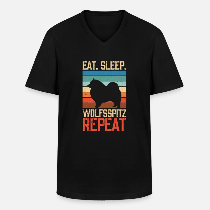 Manger dormir Wolfsspitz Répéter - T-shirt col V Homme - noir