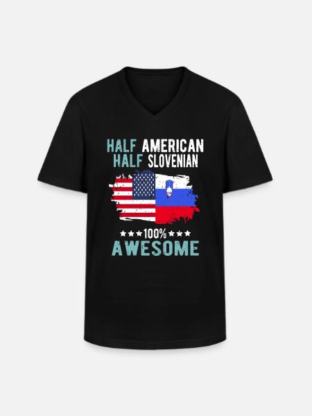 Half American Half Slovenian - Men's V-Neck T-Shirt - black