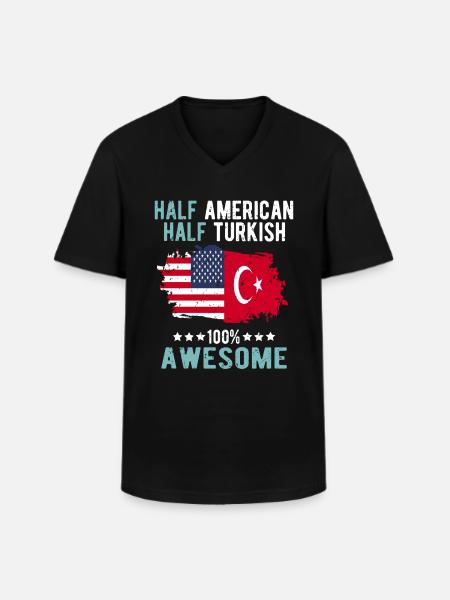 Half American Half Turk - Men's V-Neck T-Shirt - black