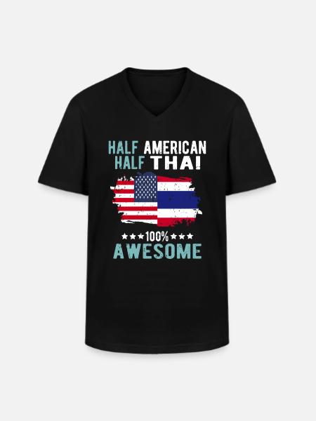 Mi-Américain Mi-Thaïlandais - T-shirt col V Homme - noir