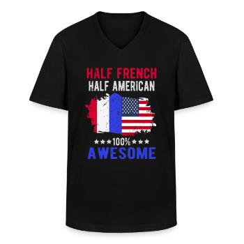 Moitié Français moitié américain - T-shirt col V Homme - noir - Devant - AI Model Male 178 dark (178cm)