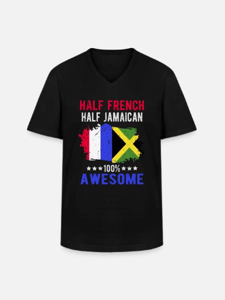 Half French Half Jamaican - Men's V-Neck T-Shirt - black