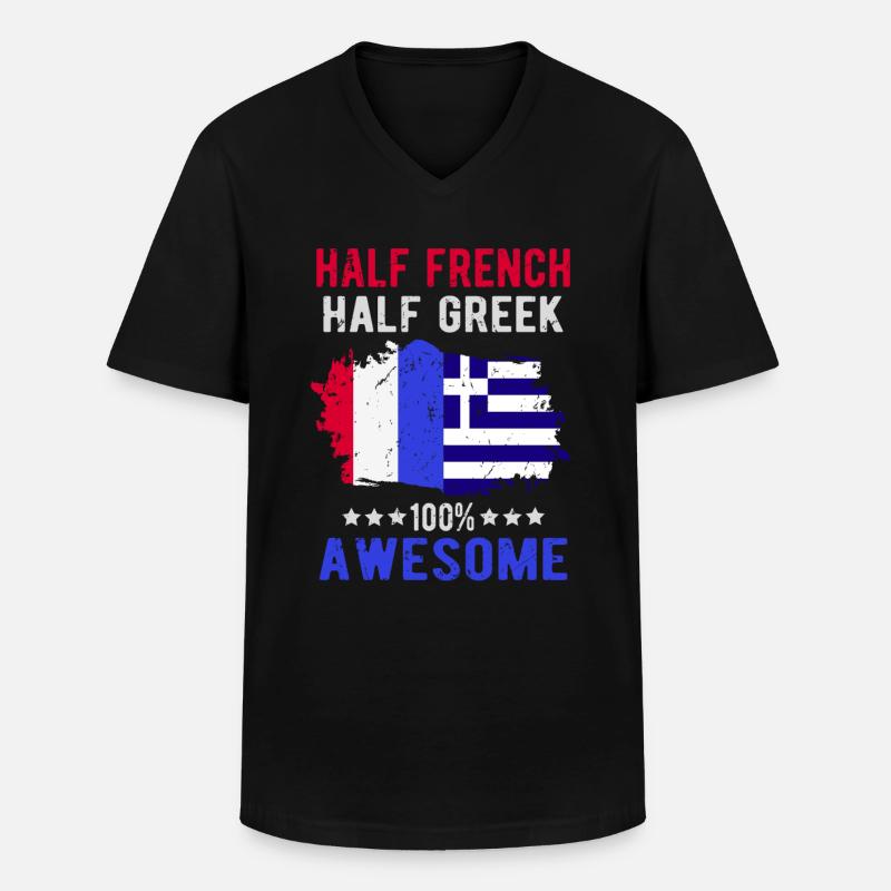 Halb Franzose Halb Grieche - Männer-T-Shirt mit V-Ausschnitt - Schwarz