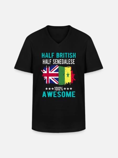 Half British Half Senegalese - Men's V-Neck T-Shirt - black