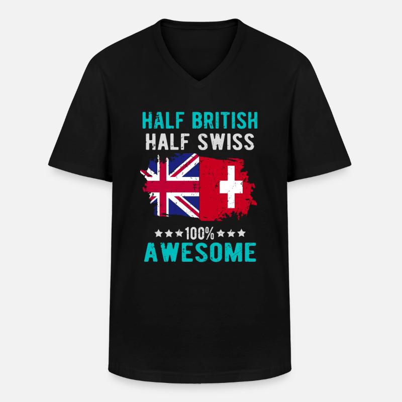 Halb Brite Halb Schweizer - Männer-T-Shirt mit V-Ausschnitt - Schwarz