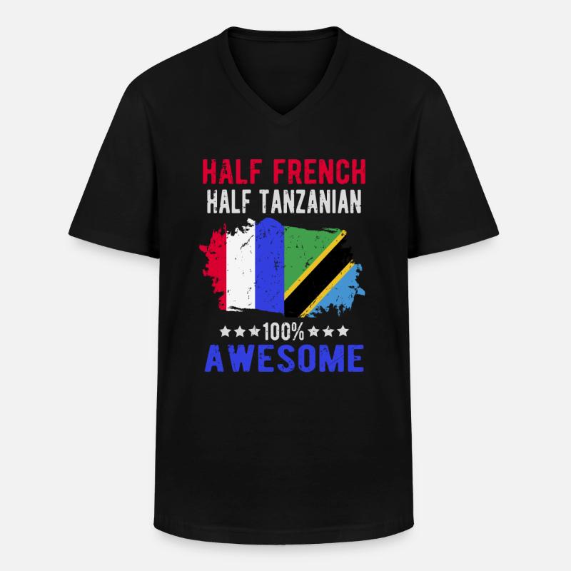 Halb Franzose Halb Tansanier - Männer-T-Shirt mit V-Ausschnitt - Schwarz