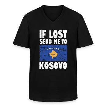 Slogan du drapeau du Kosovo - T-shirt col V Homme - noir - Devant - AI Model Male 178 dark (178cm)