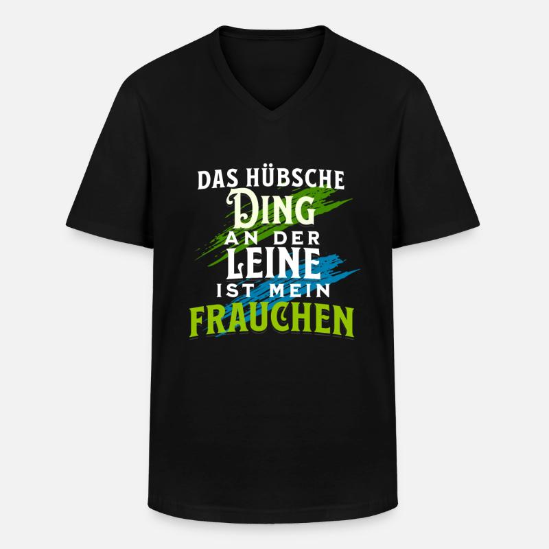 Frauchen geht Gassi mit Hund - Männer-T-Shirt mit V-Ausschnitt - Schwarz