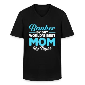 Banquier Banque Argent Banquier - T-shirt col V Homme - noir - Devant - AI Model Male 178 dark (178cm)