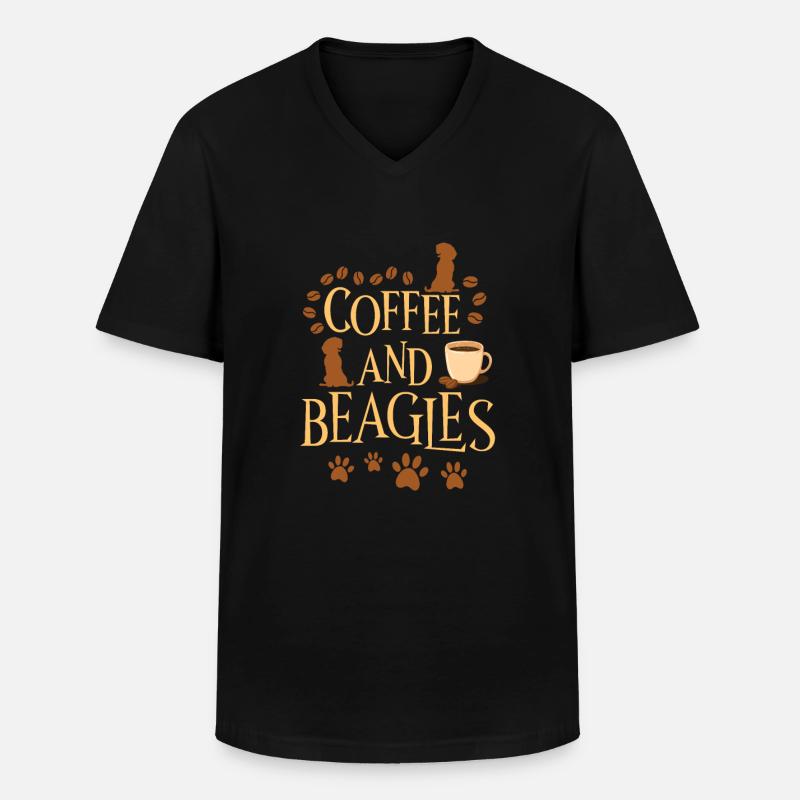 Kaffee und Beagle - Männer-T-Shirt mit V-Ausschnitt - Schwarz
