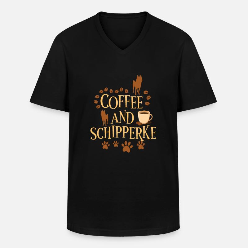 Kaffee und Schipperke - Männer-T-Shirt mit V-Ausschnitt - Schwarz