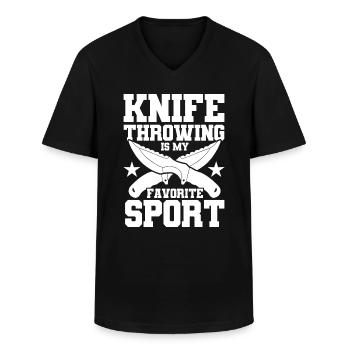 Messerwurfscheibe Geschenk Messerwerfer - Männer-T-Shirt mit V-Ausschnitt - Schwarz - Vorne - AI Model Male 178 dark (178cm)