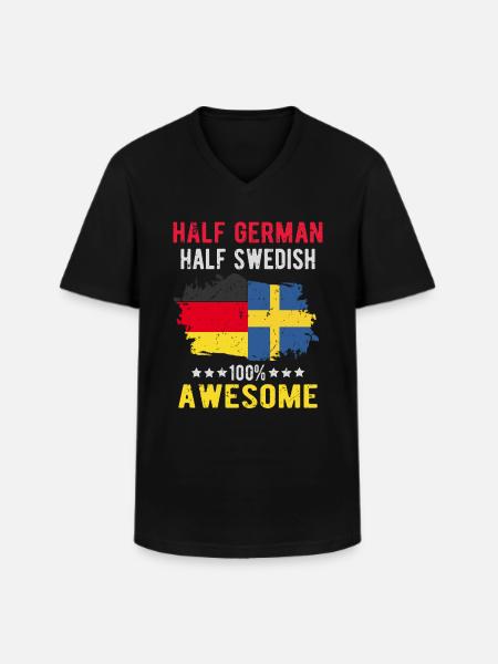 Hälften tyska hälften svenska - T-shirt med V-ringning herr - svart