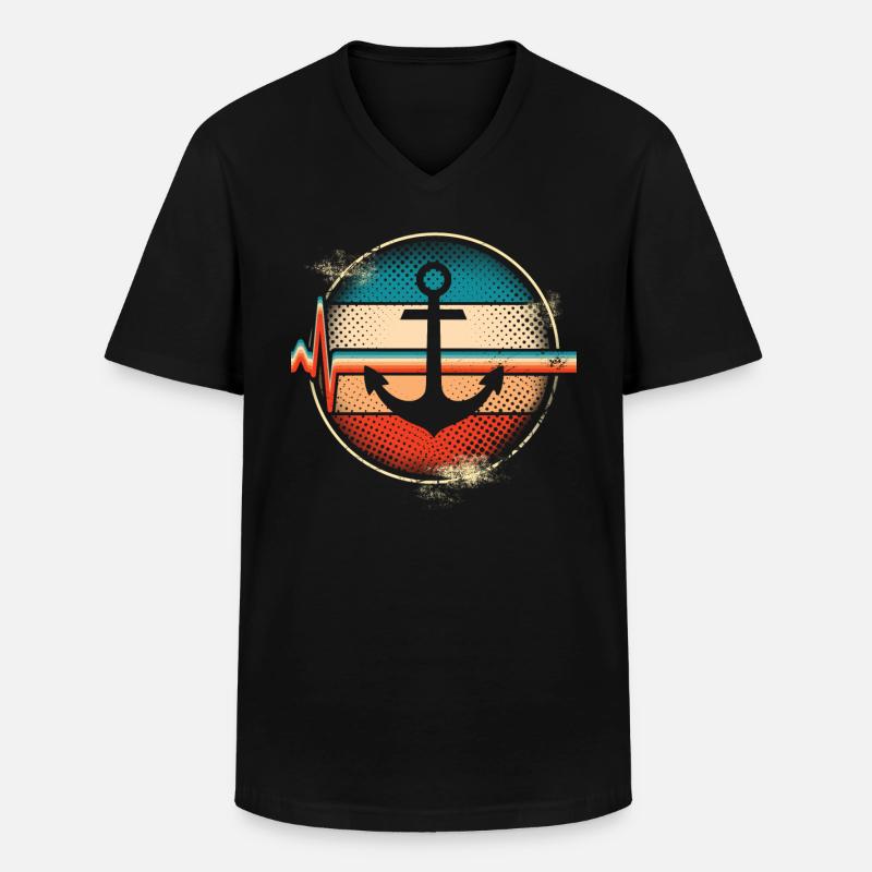 Anker Herzschlag - Männer-T-Shirt mit V-Ausschnitt - Schwarz