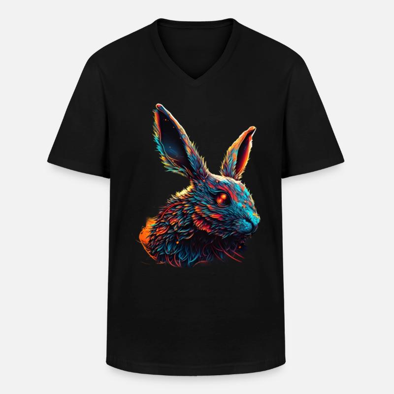 Hase Haustier Synthwave Geschenk - Männer-T-Shirt mit V-Ausschnitt - Schwarz