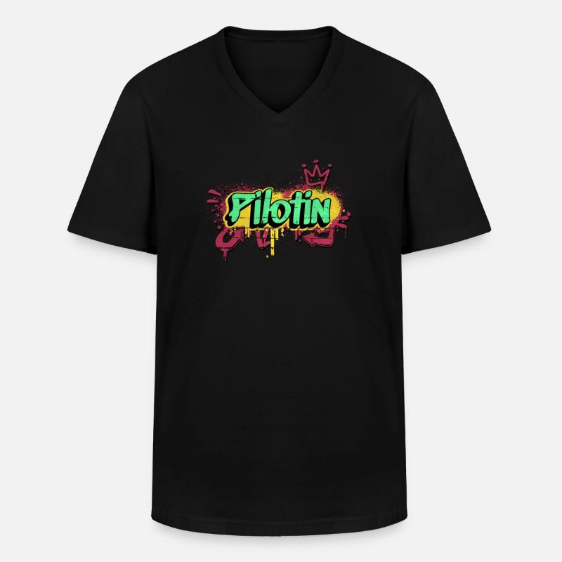Flugzeug Graffiti-Art Pilotin - Männer-T-Shirt mit V-Ausschnitt - Schwarz