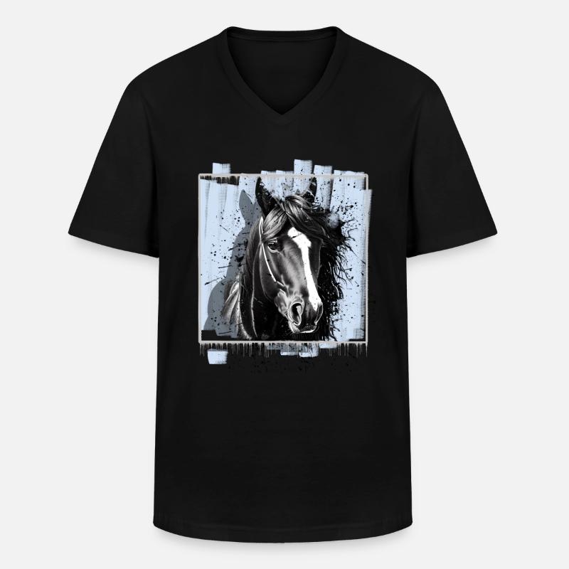 Pferd - Männer-T-Shirt mit V-Ausschnitt - Schwarz