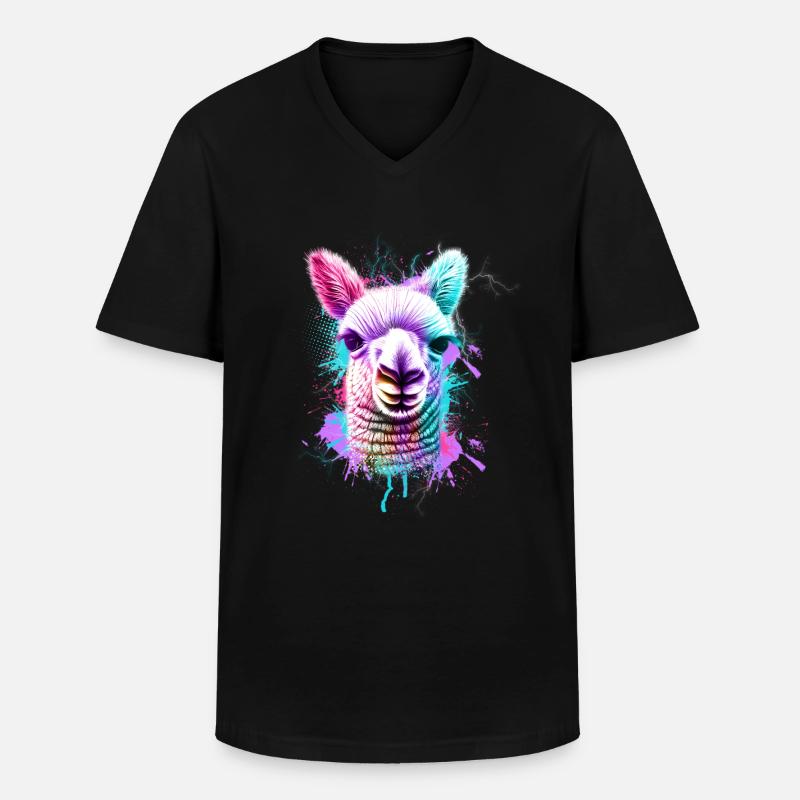 Alpaka - Männer-T-Shirt mit V-Ausschnitt - Schwarz