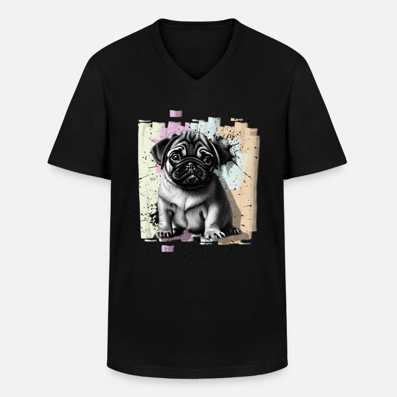 Mops - Männer-T-Shirt mit V-Ausschnitt - Schwarz