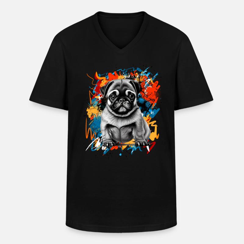 Mops - Männer-T-Shirt mit V-Ausschnitt - Schwarz