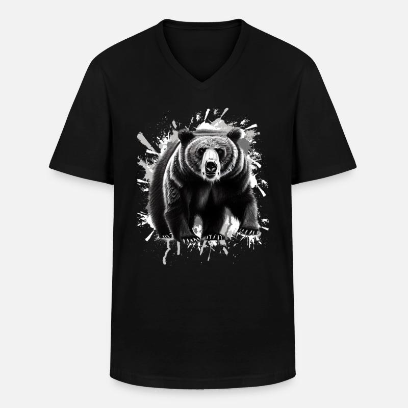 Bär - Männer-T-Shirt mit V-Ausschnitt - Schwarz