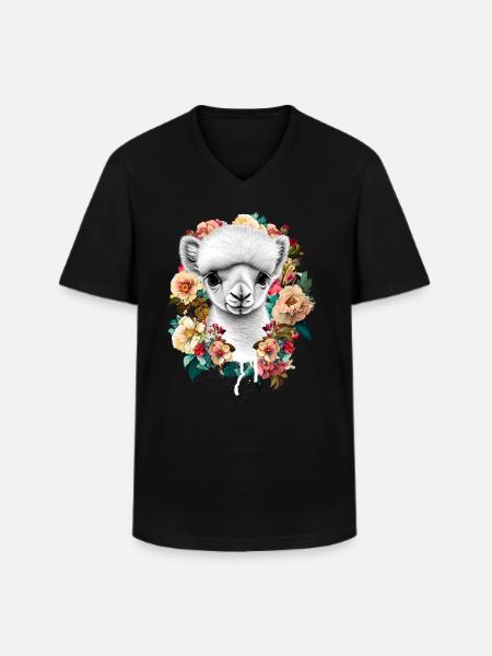 Alpaka - Männer-T-Shirt mit V-Ausschnitt - Schwarz