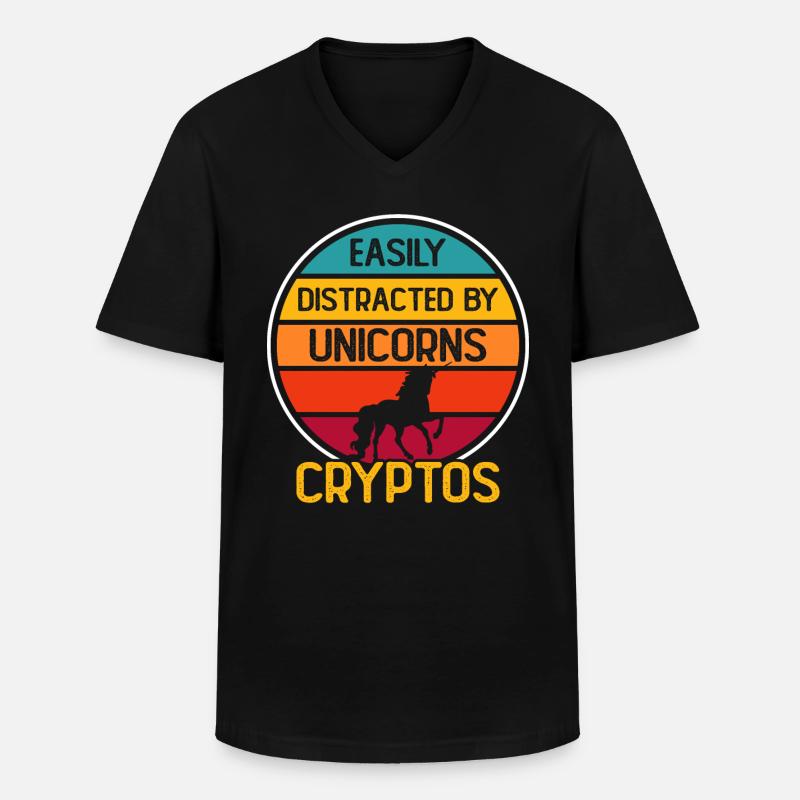 Krypto Kryptowährung Einhorn - Männer-T-Shirt mit V-Ausschnitt - Schwarz