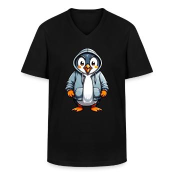 Süßer Pinguin in Jacke - Männer-T-Shirt mit V-Ausschnitt - Schwarz - Vorne - AI Model Male 178 dark (178cm)