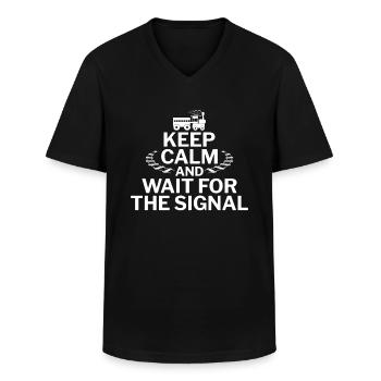 Keep Calm and Wait for the Signal Zugführer - Männer-T-Shirt mit V-Ausschnitt - Schwarz - Vorne - AI Model Male 178 dark (178cm)
