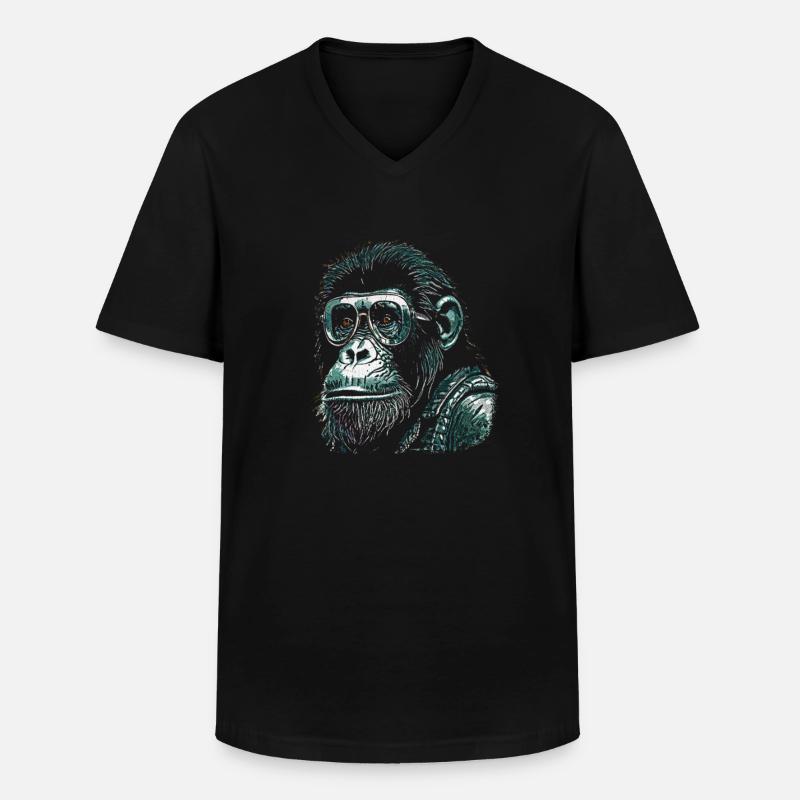 Hipster Affe - Männer-T-Shirt mit V-Ausschnitt - Schwarz