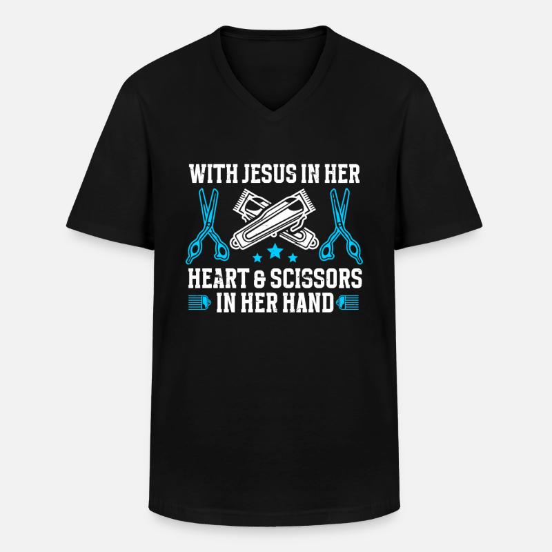 Weiblicher Friseur - Männer-T-Shirt mit V-Ausschnitt - Schwarz