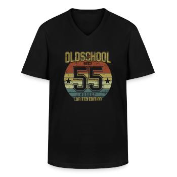 Août 1955 - Anniversaire en août Oldschool - T-shirt col V Homme - noir - Devant - AI Model Male 178 dark (178cm)