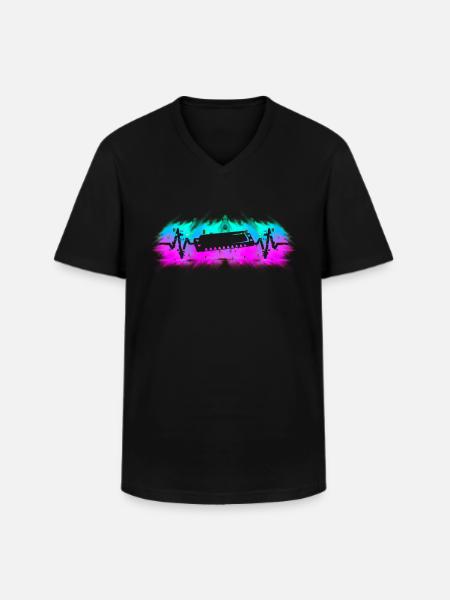 Harmonica player musician heartbeat - Men's V-Neck T-Shirt - black