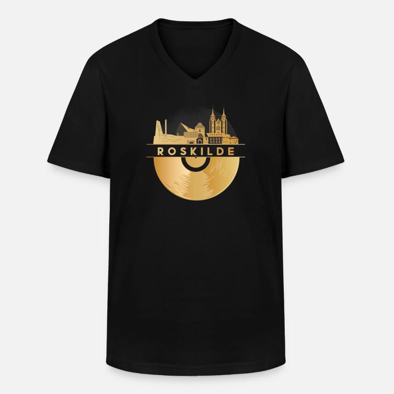 Vinyl-Schallplatte - Skyline-Dänemark-Roskilde - Männer-T-Shirt mit V-Ausschnitt - Schwarz