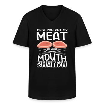 BBQ Mettez de la viande dans votre bouche en allant vouloir avaler - T-shirt col V Homme - noir - Devant - AI Model Male 178 dark (178cm)