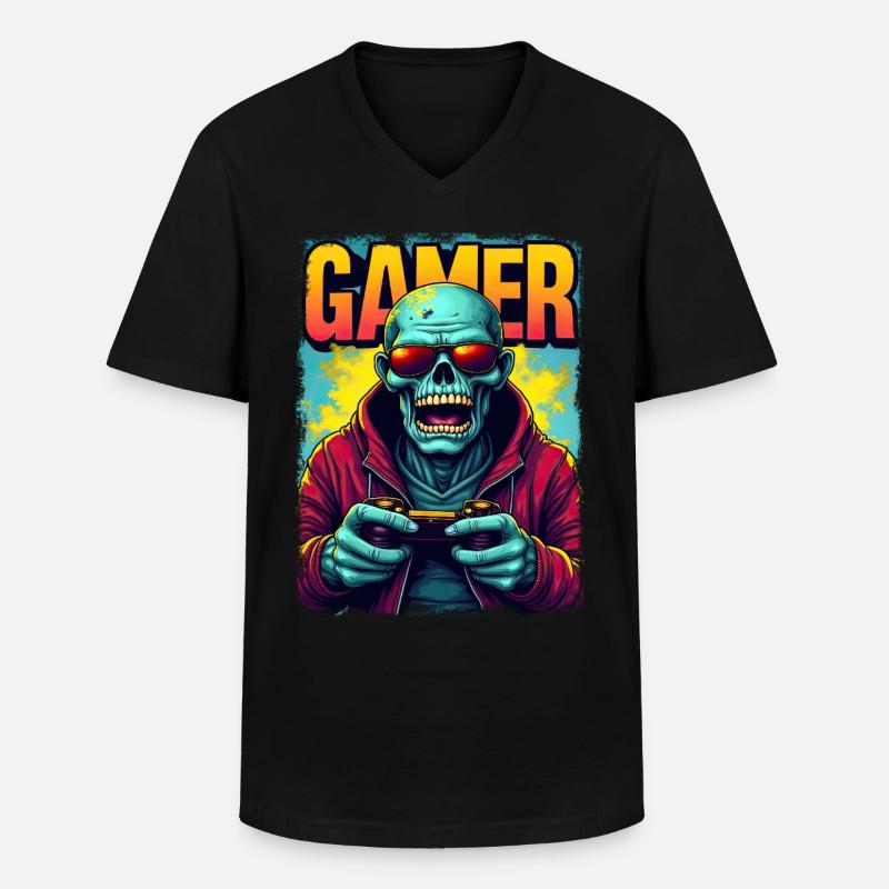 Zocker-Zombie mit Controller - Männer-T-Shirt mit V-Ausschnitt - Schwarz