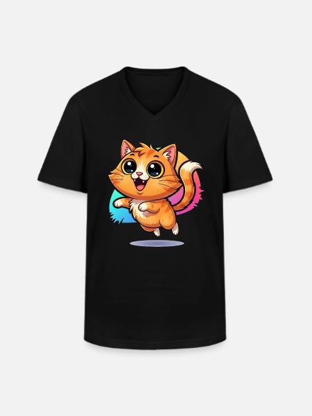 Fluffy budbringer af held og lykke: Sød kat med googly øjne - Klassisk herre T-shirt med V-udskæring - sort