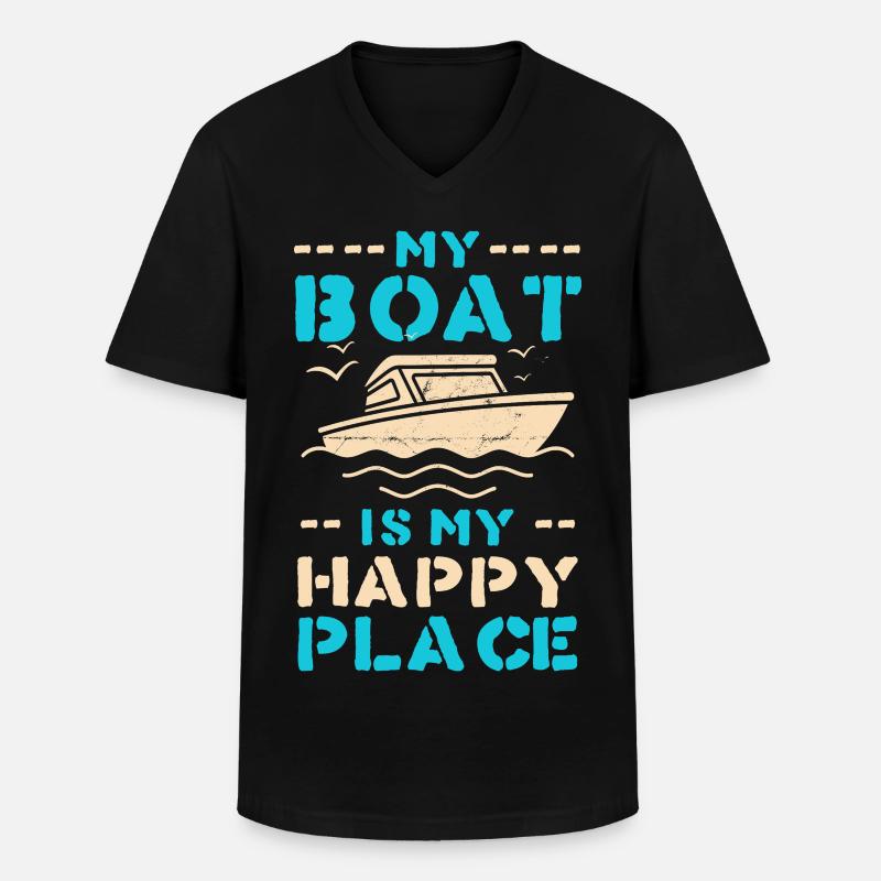 Boot als Happy Place – maritimes Motiv - Männer-T-Shirt mit V-Ausschnitt - Schwarz