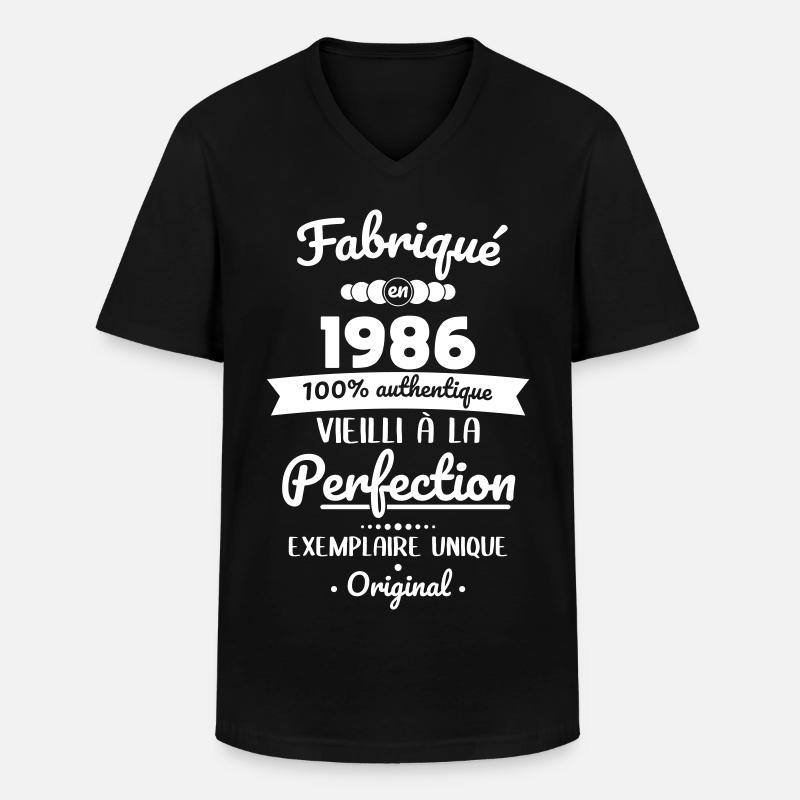 Hergestellt 1986 – Perfekt gereift - Männer-T-Shirt mit V-Ausschnitt - Schwarz