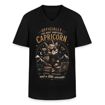 Capricorne Bureau Cosy - Humour Zodiaque - T-shirt col V Homme - noir - Devant - AI Model Male 178 dark (178cm)