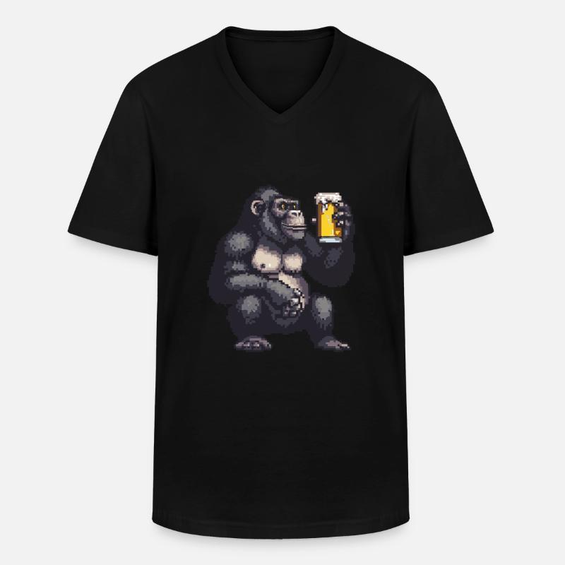 Gorilla Pixel Bier - Männer-T-Shirt mit V-Ausschnitt - Schwarz