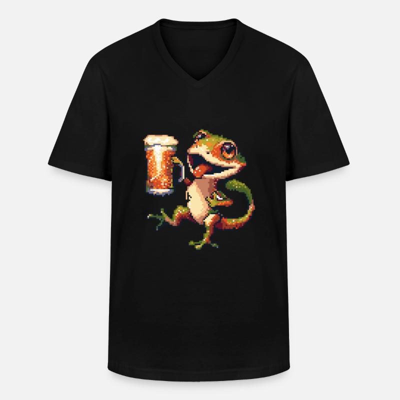 Echse Pixel Bier - Männer-T-Shirt mit V-Ausschnitt - Schwarz