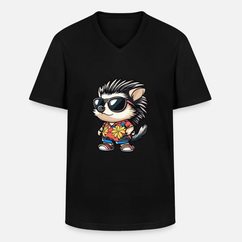 Igel Comic Lustig Sommer - Männer-T-Shirt mit V-Ausschnitt - Schwarz
