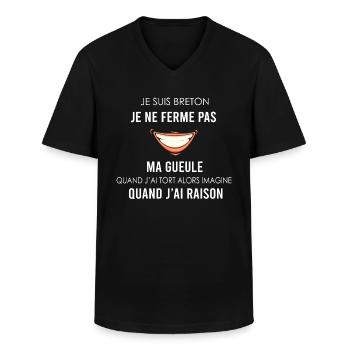 Breton je ne ferme pas ma gueule quand j'ai tort - T-shirt col V Homme - noir - Devant - AI Model Male 178 dark (178cm)
