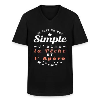 t shirt peche et apéro humour homme cadeau pêcheur - T-shirt col V Homme - noir - Devant - AI Model Male 178 dark (178cm)