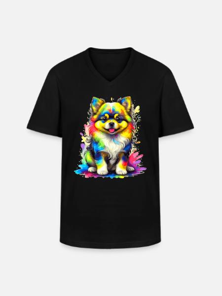 Pomeranian Puppy – Rainbow - Men's V-Neck T-Shirt - black
