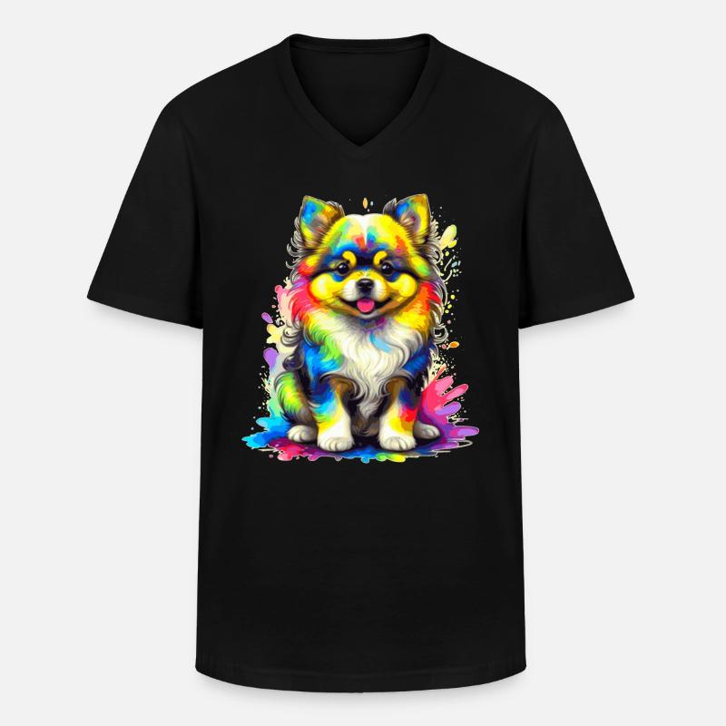 Pommerscher Welpe – Regenbogen - Männer-T-Shirt mit V-Ausschnitt - Schwarz