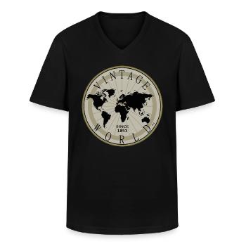 Vintage Shirt, Pillow, Women, Globe, Cup - Men's V-Neck T-Shirt - black - Front - AI Model Male 178 dark (178cm)