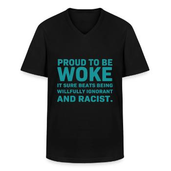 Fier d'être réveillé, il est sûr d'être volontaire - T-shirt col V Homme - noir - Devant - AI Model Male 178 dark (178cm)