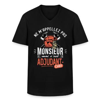 sapeurs pompiers adjudant chef drôle grade pompier - T-shirt col V Homme - noir - Devant - AI Model Male 178 dark (178cm)
